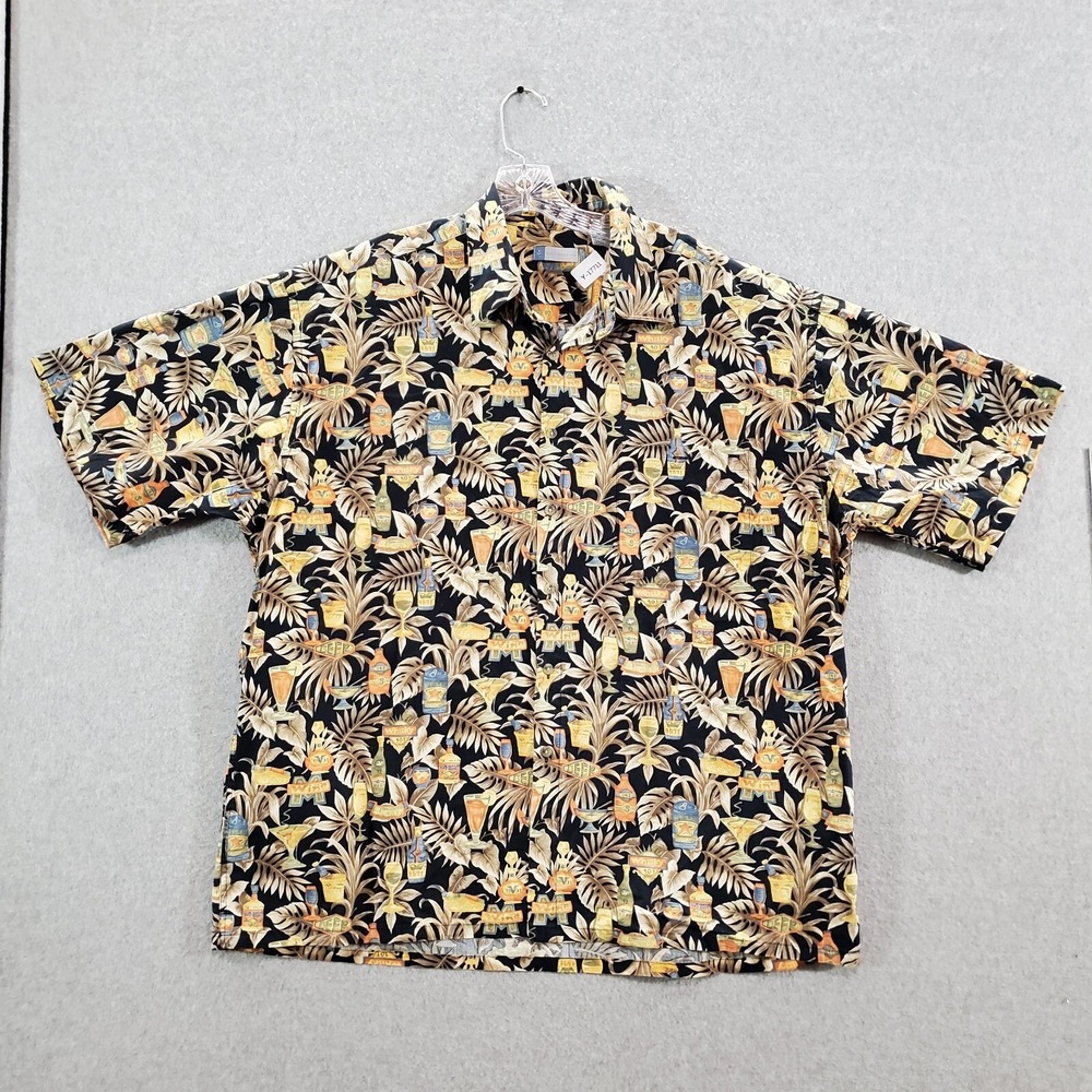 Half‎ Moon Bay Men Button Up Shirt 2XL Beige Beer Martini Wine Hawaiian Allover